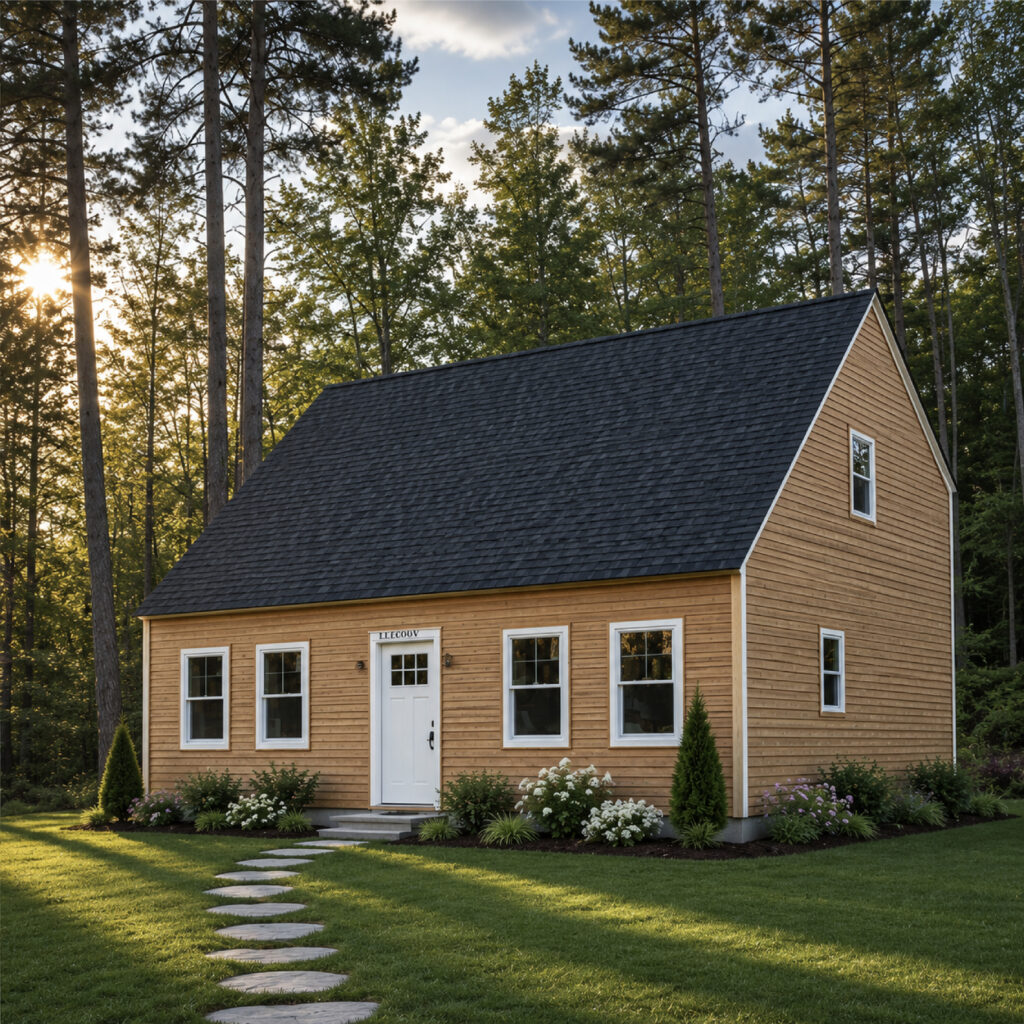 Family Realty Holdings Barrington House exterior featuring newly completed custom home surrounded by natural New Hampshire landscape