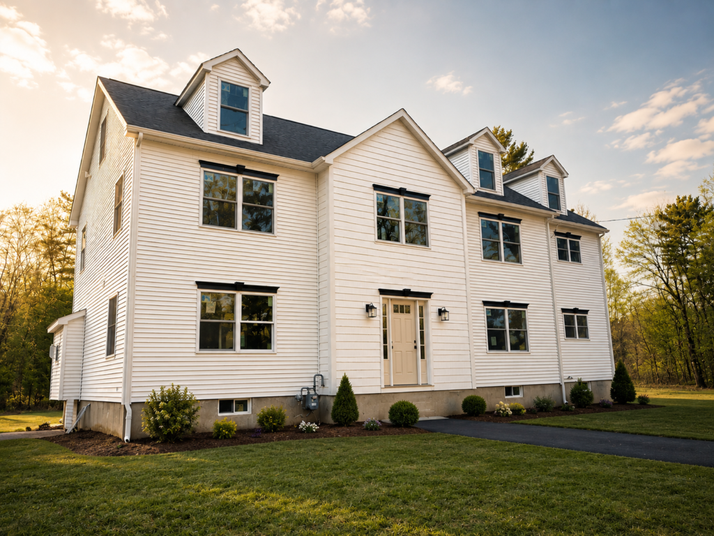 Completed white multi-family residential development project by Family Realty Holdings