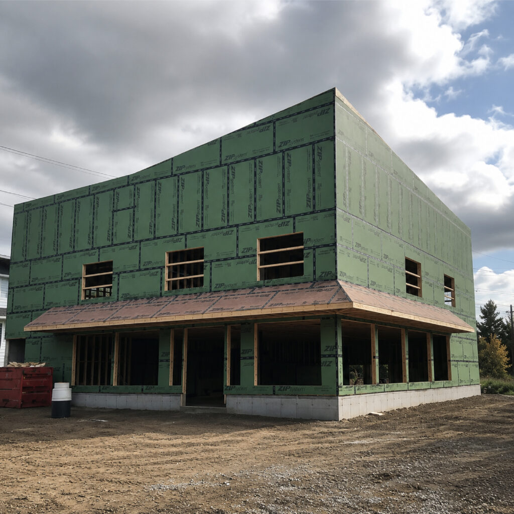 Family Realty Holdings Merrimack Development under construction showcasing mixed-use commercial and residential building progress in New Hampshire