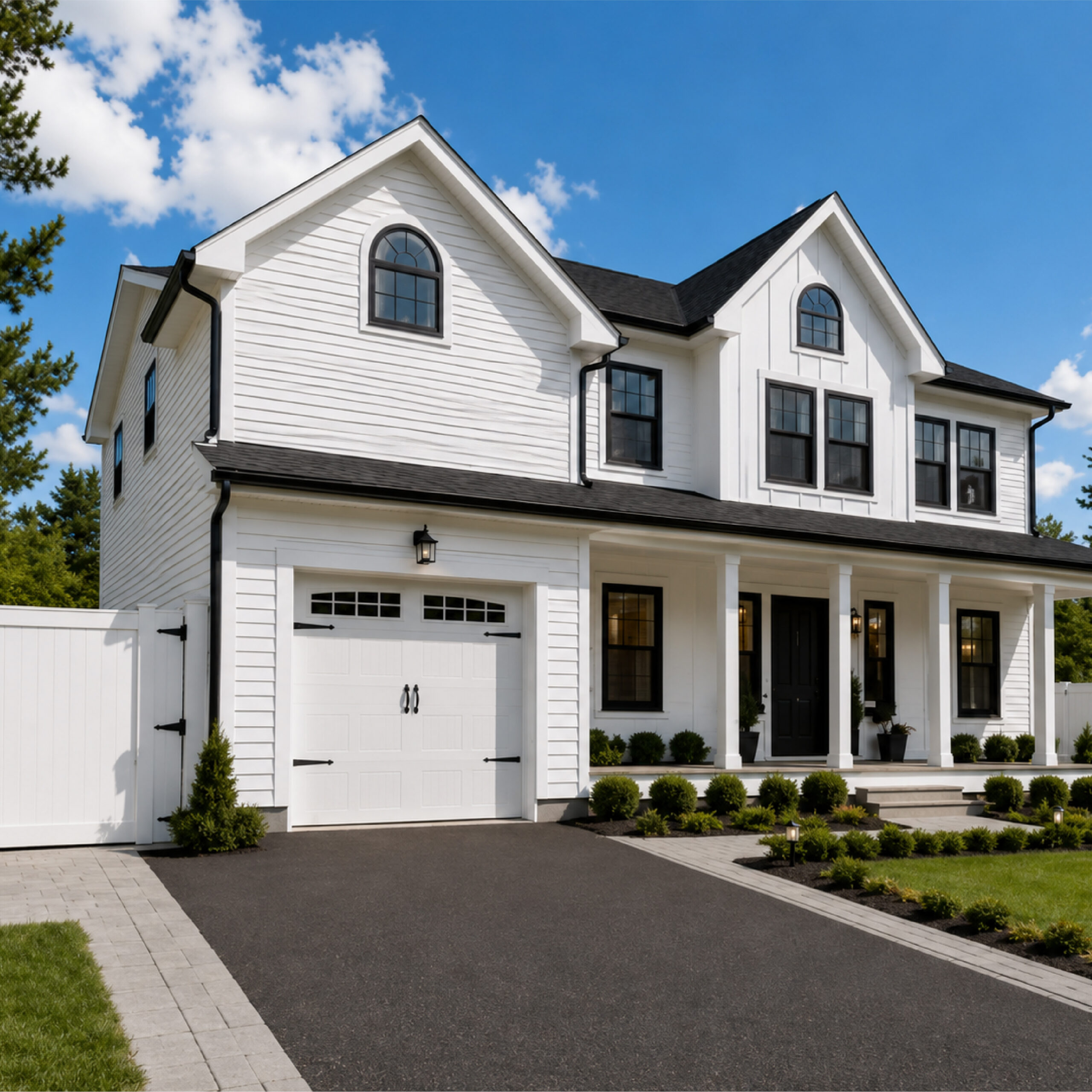 Family Realty Holdings Nashua House completed exterior featuring modern farmhouse architecture and covered front porch